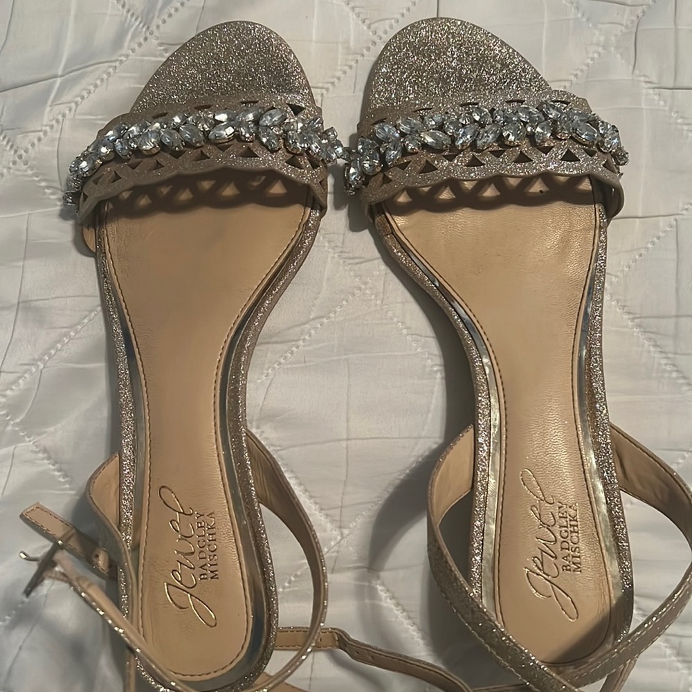 Jewel Badgley Mischka glitter rhinestone wedge shoes